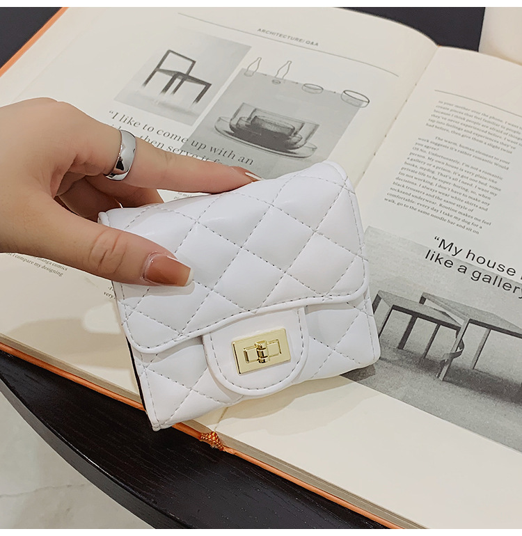 Short Money Clip Embroidered Thread Rhombic Wallet Korean Version Pu Coin Purse Fashion Card Bag Folding Bag display picture 3