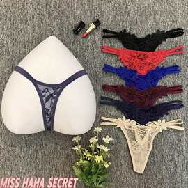 欧美珍珠刺绣女性性感内裤t裤蕾丝透明低腰多色丁字裤oem订做