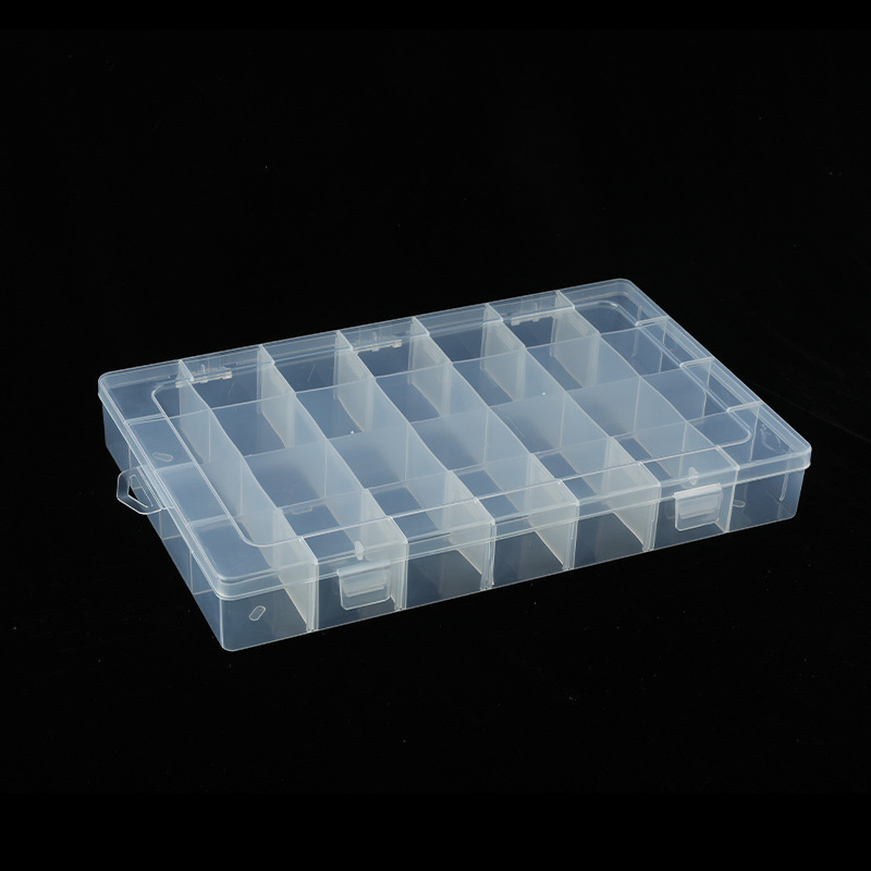 Transparent large 28 grid storage box conjoined fixed plastic box rubber band tool box sample display box drop-resistant