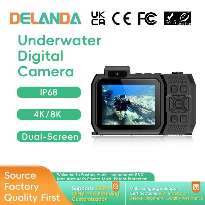 新品D50水下相机4K/8K数码高清双屏相机潜水运动跨境批发