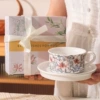[中古风杯碟-白色百合花+礼盒装]