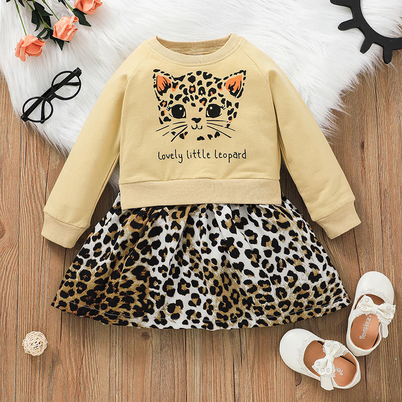 New Style Baby Long-sleeved Dress Leopard Print Long-sleeved Sweater Skirt Children's Clothing display picture 3