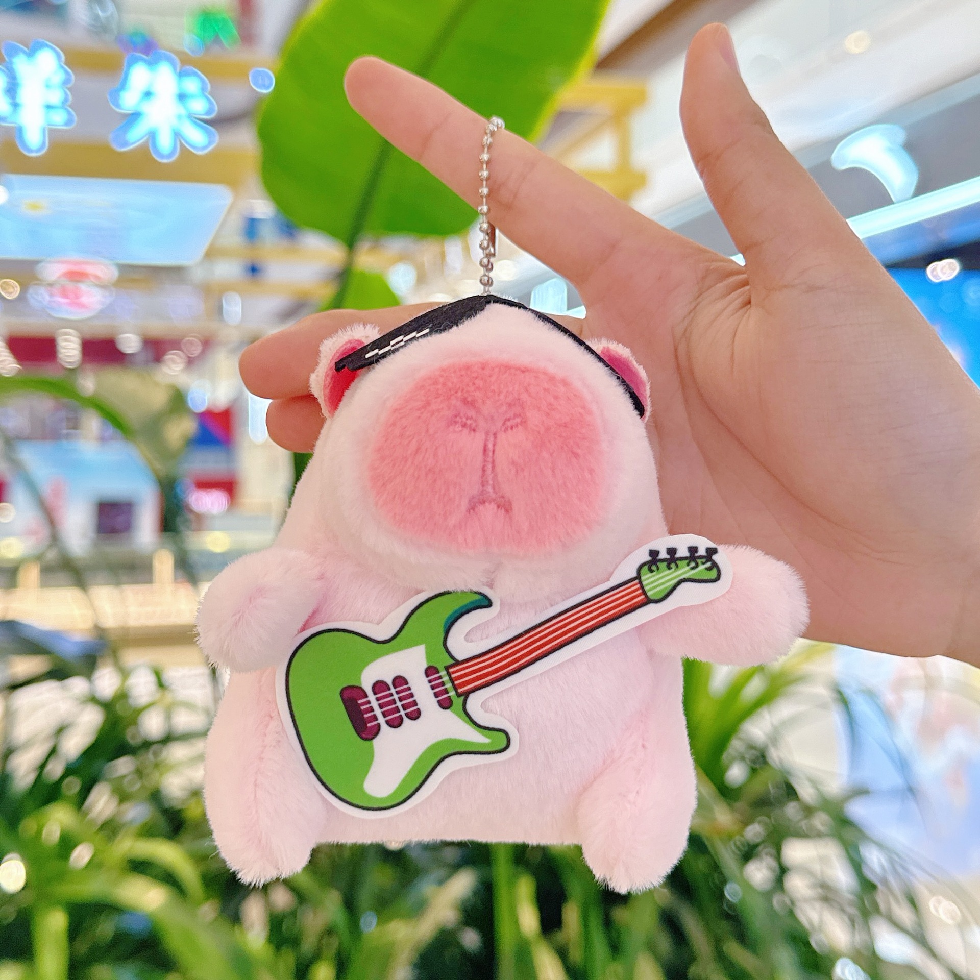 그린 기타 핑크 카피바라 + 비즈 체인