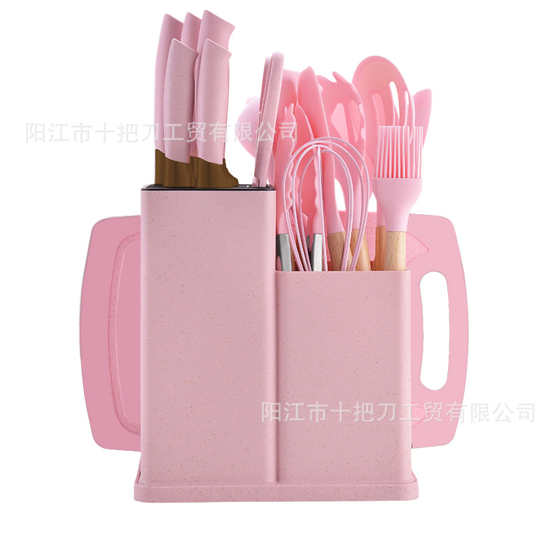 Instantánea de silicona resistente a altas temperaturas utensilios de cocina no pegajosos de silicona almacenamiento de barril 19 piezas conjunto conjunto de cocina integrado