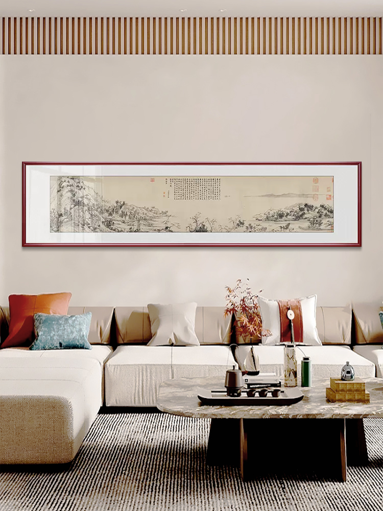 山水画客厅挂画富春山居图靠山中式装饰画水墨壁画办公室国画