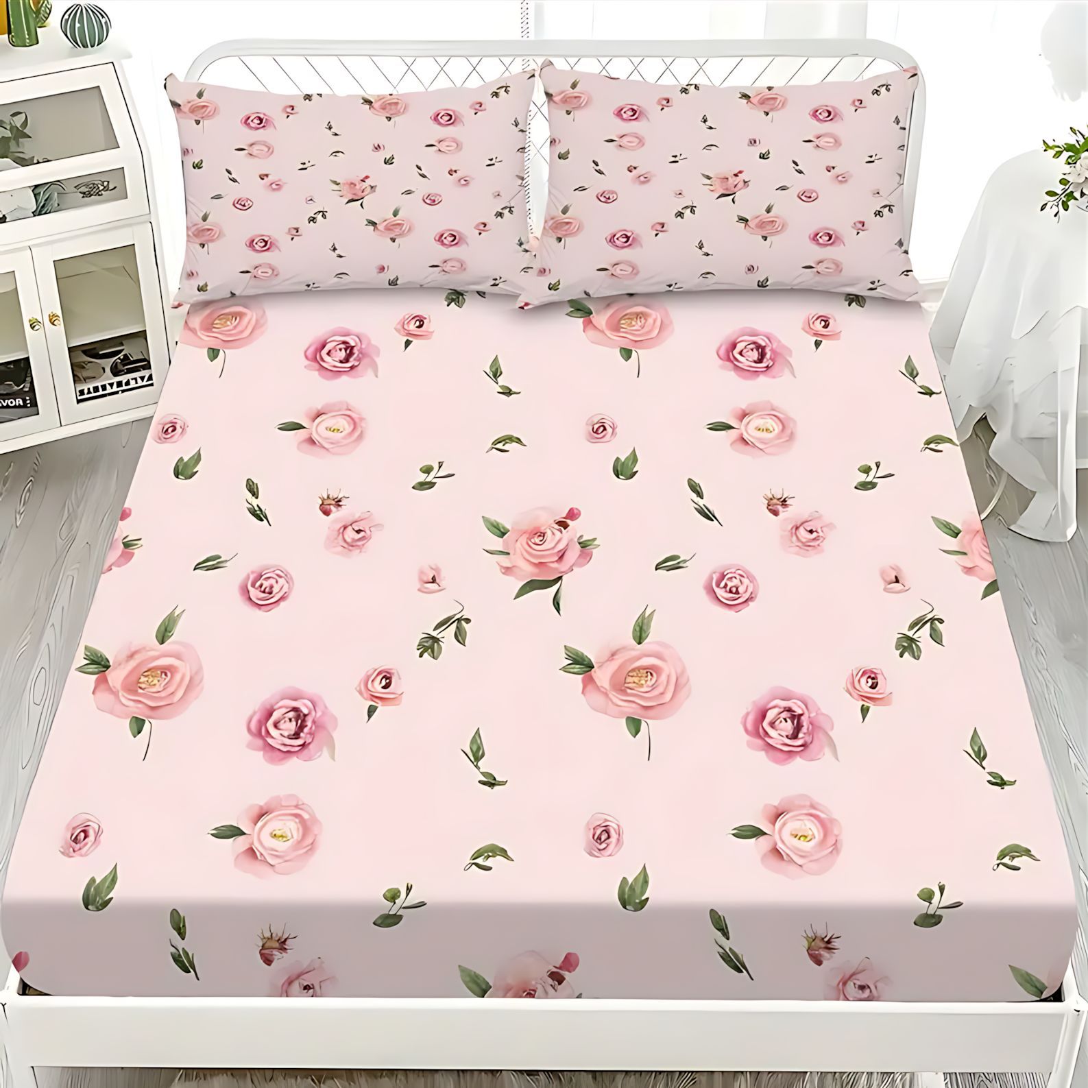 TEMU / JIT Patrón de flores trituradas transfronterizas 3D impresión digital cama molida Kasama colchón conjunto de ropa de cama