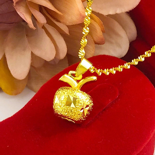 Brass gold-plated apple pendant Vietnamese sand gold water ripple necklace Christmas Eve apple jewelry gift