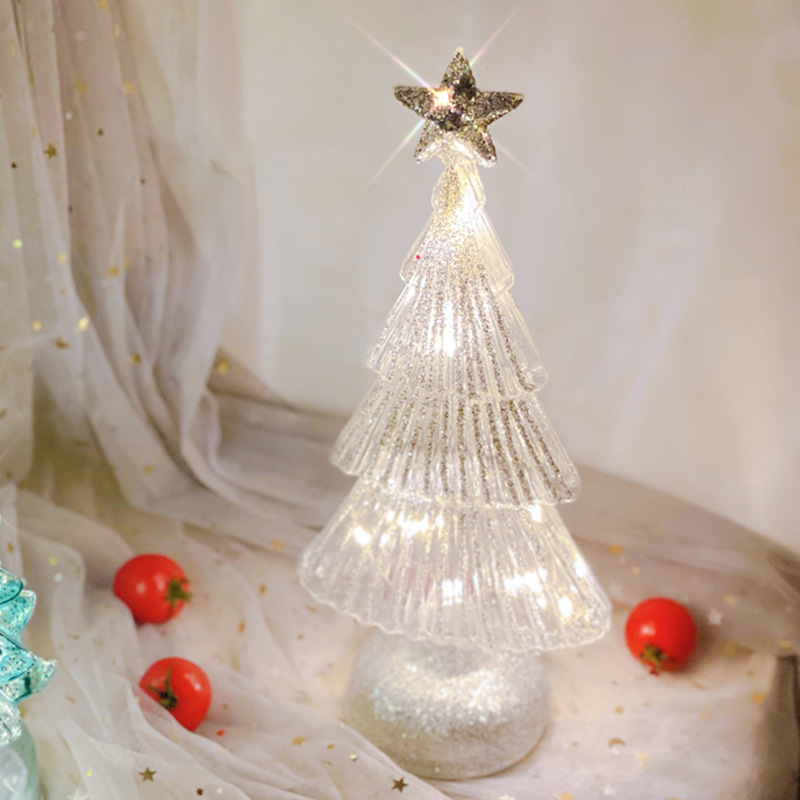 Vidrio árbol de Navidad decoraciones mini luz de la noche decoración de escritorio escena diseño alto sentido Navidad regalos de vacaciones