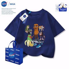 NASA2025夏季抽象国外山海经图案印花男童纯棉短袖儿童短袖T恤
