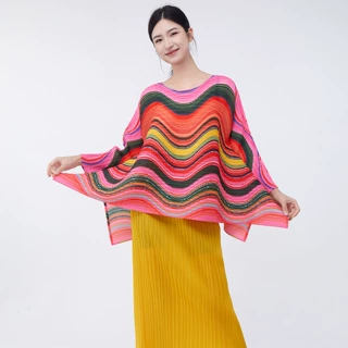 三宅上衣T恤女装高级感圆领条纹宽松大码不规则气质通勤百搭衣服