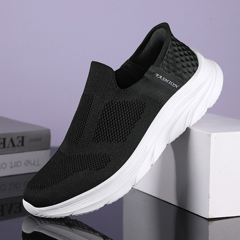 Cross-Border Versatile Slip-On Shoes for Men, Fly-Knit Walking Shoes, Slip-On Casual Sports Shoes for Men, Ready for Wholesale
