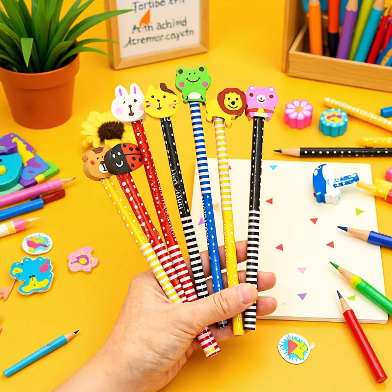 Caricatura lindos lápiz con goma para niños artículos de aprendizaje para estudiantes papelería creativa de alta herramienta de escritura