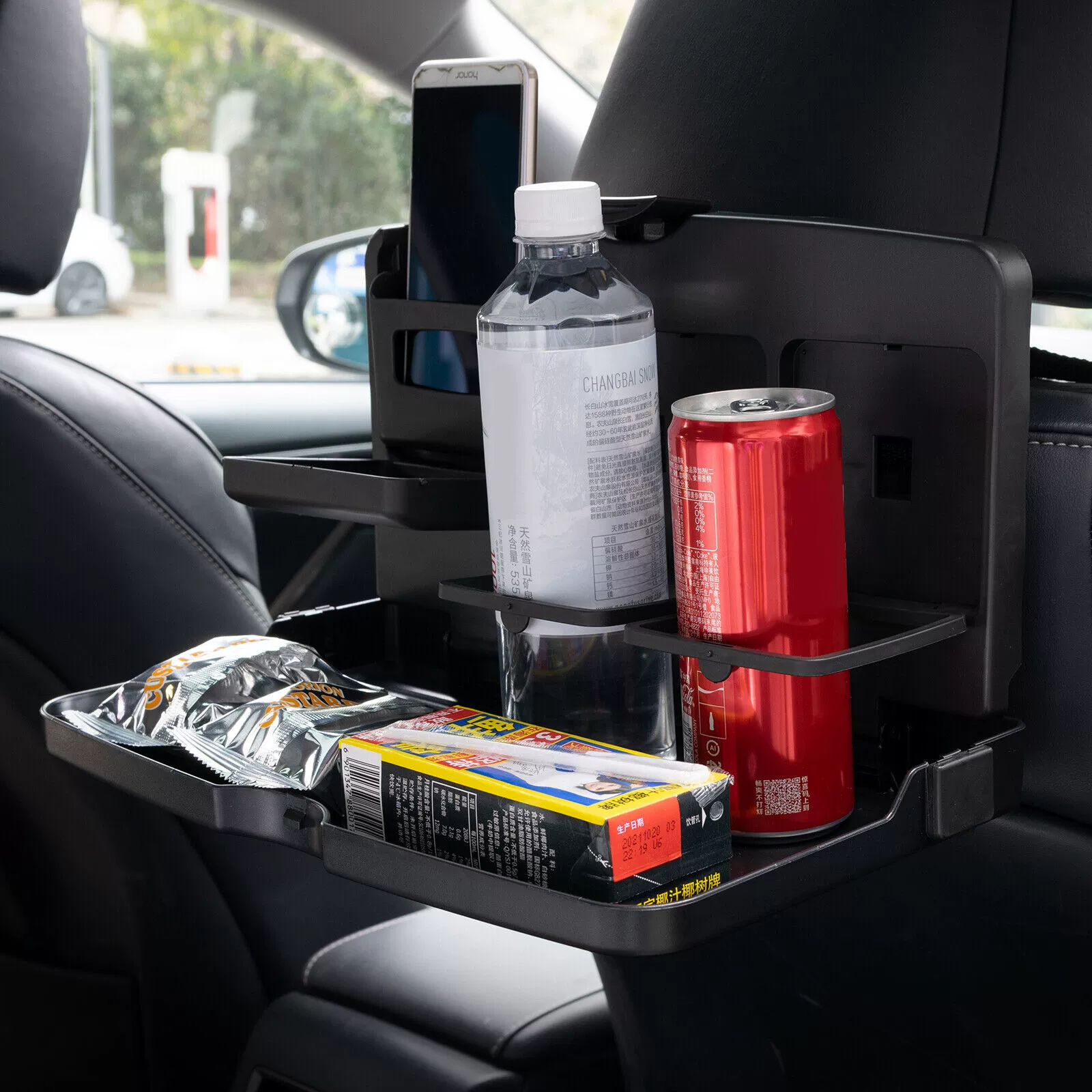 Dinner plate for car, foldable tubing, laptop