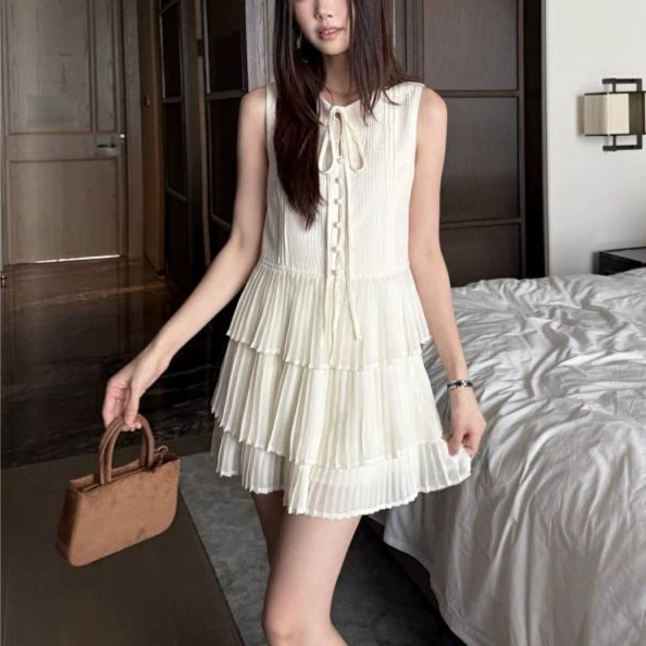 Xiangwanyi, новый летний женский тонкий и милый жилет без рукавов в корейском стиле, топ, плиссированная юбка-тортик, костюм из двух предметов