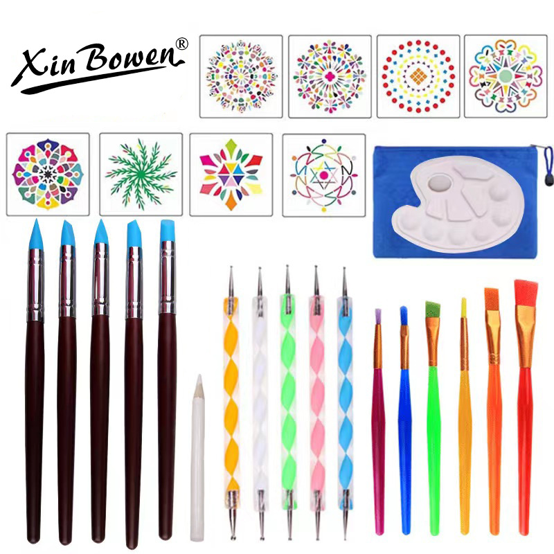 跨境速卖通27套件曼陀罗绘画模板陶艺点化石画笔组合彩绘美术工具
