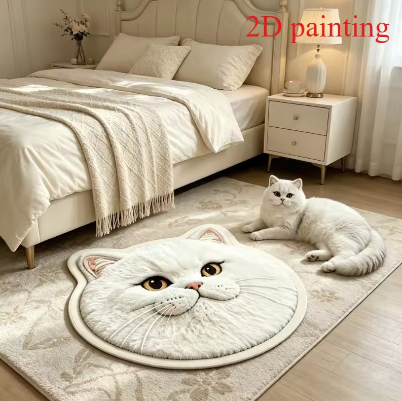 Cute cat imitation cashmere floor mat, water-absorbent and dirt-resistant, bedroom cooling foot mat, cartoon cute pet shaped floor mat, Amazon
