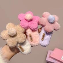 可爱甜美毛绒花朵发夹女后脑勺盘发抓夹大号鸭嘴夹子头饰秋冬发卡