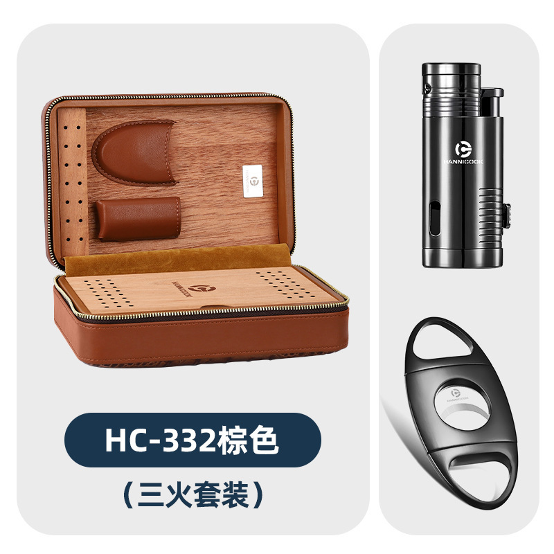 Hannikokシガー皮カバーシダーウッド内張り4本入り旅行服保湿シガー携帯ケース保湿バッグ|undefined