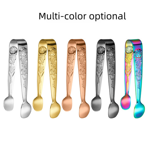304 stainless steel rose pattern small clip wholesaler sugar cube clips cross-border bar ice bucket ice tongs thick ice clips