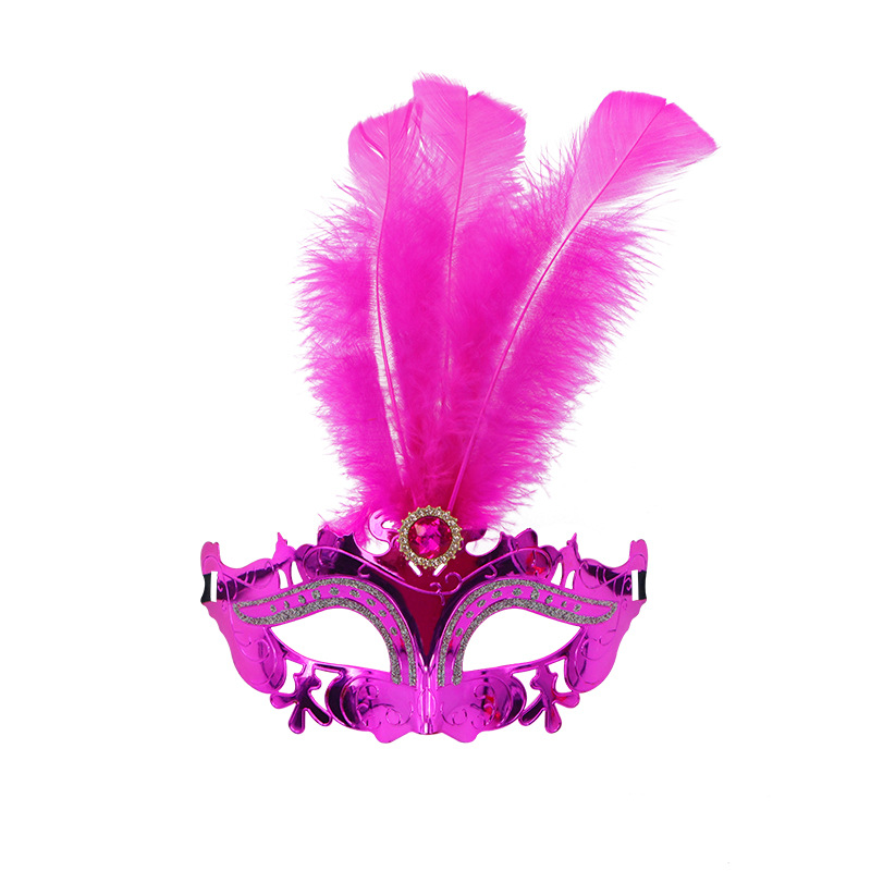 Máscara de media cara, máscara de ojos de carnaval, plumas de hada, decoración de diamantes de imitación electrochapados, accesorio para fotos de influencer estilo INS
