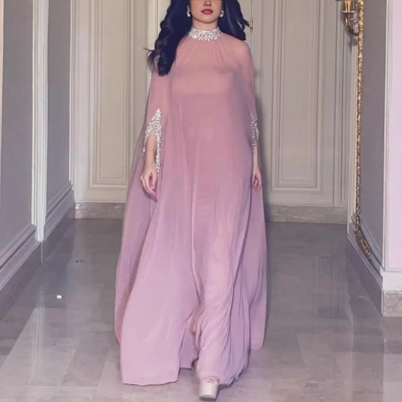 2023 Spring/Summer New European and American Style Elegant Sexy Cape Sequin Chiffon Evening Dress Two-Piece Set