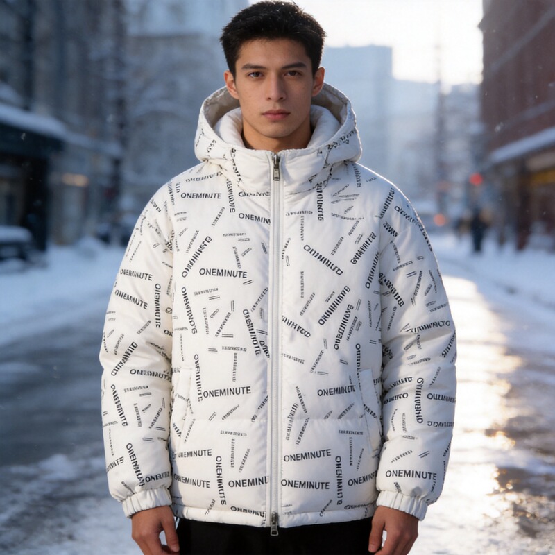 Large Size Reversible Winter Thickened Hooded Cotton Jacket for Men with Letter Print, Cross-Border Warm Cotton Coat, Double-Sided Wear