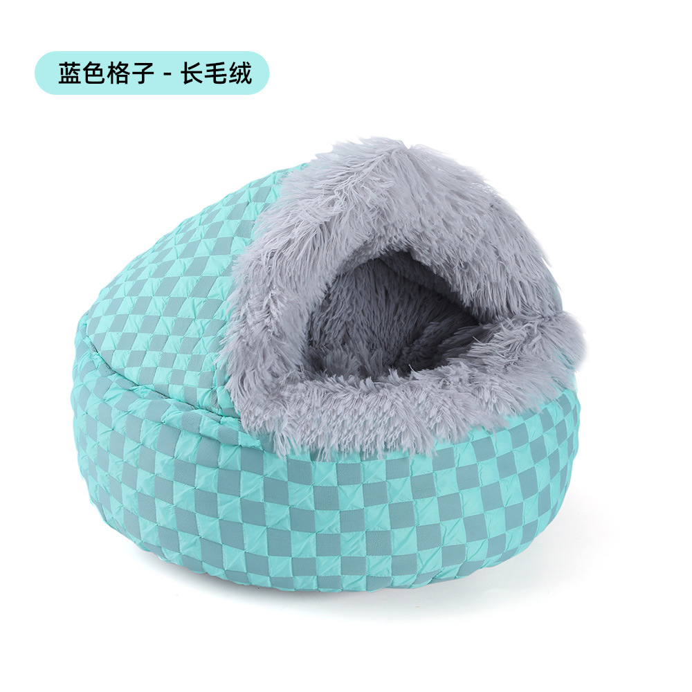 Cálido invierno nido para mascotas concha nido para gatos semicerrado nido de algodón de felpa engrosado caseta para perros semicerrada cama para perros