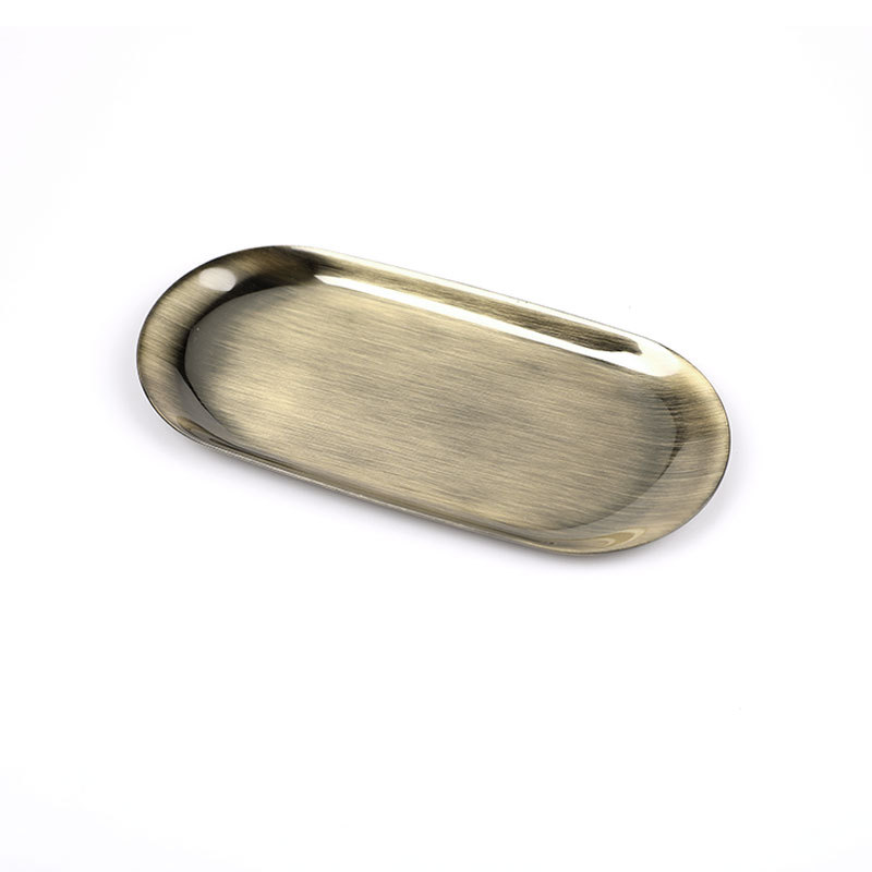 Bandeja de metal Sala de estar Disco ovalado Mesa de almacenamiento de joyas Bandeja de almacenamiento Plato de acero inoxidable Herramienta de vela