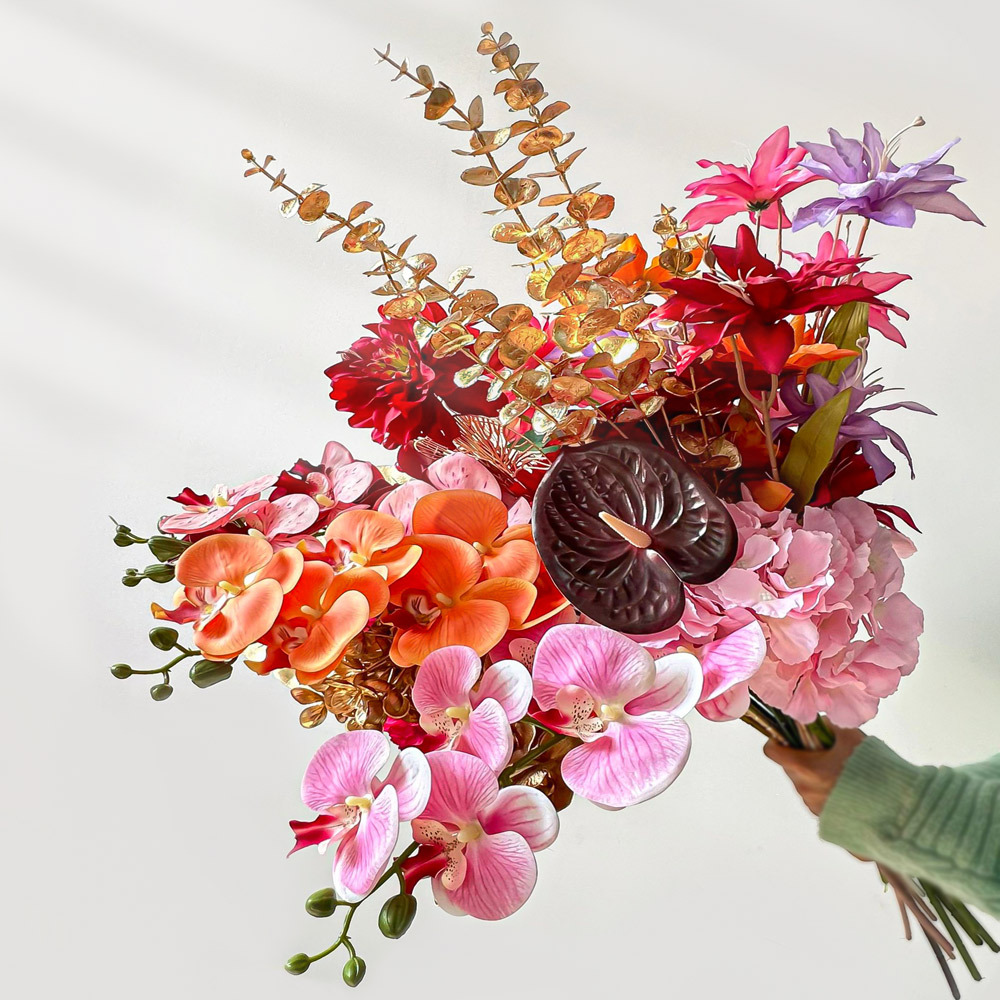 Simulación de flores ramas hibisco fruta roja oro yugalli ginkgo biloba decoración del hogar florista material DIY hecho a mano