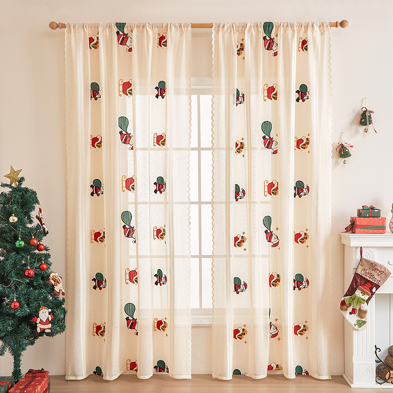 New American Christmas Curtain Santa Claus Embroidered Lace Shading Rectangular Beautification Decorative Fabric Finished Products New American Christmas Curtain Santa Claus Embroidered Lace Shading Rectangular Beautification Decorative Fabric Finished Products
