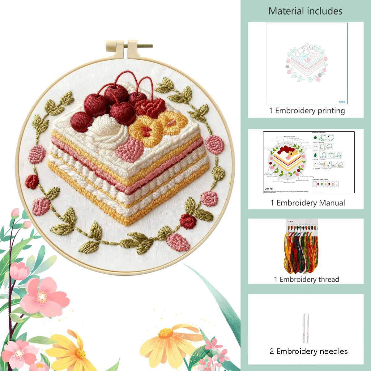 Lazanas de cereza - paquete de materiales básicos (2 agujas de hilo bordado)