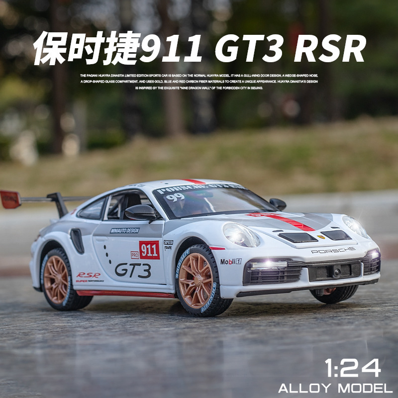 Jianyuan 1:24 Porsche 911GT3RSR versión de la pista sonido y luz Tire hacia atrás 4 puerta coche juguete música modelo adornos