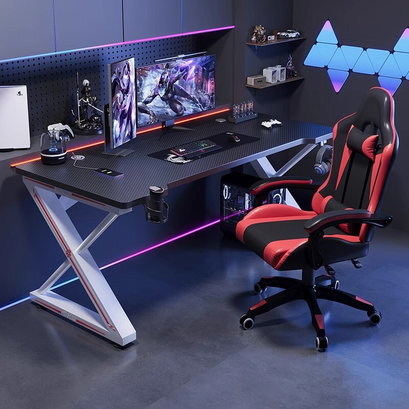 Carbon Fiber Computer Desk Desktop Home Technology Game E-Sports Table and Chair Set Internet Celebrity Bedroom Desk Office Desk