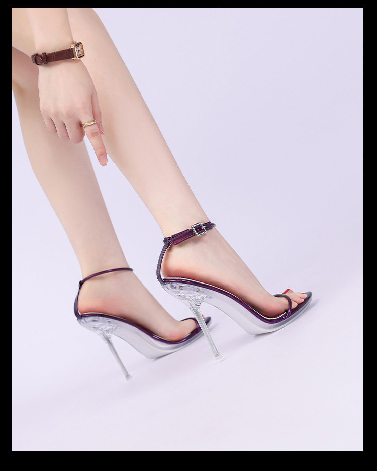 Sandal cao gót nữ 12 cm quai ngang mảnh phong cách thanh lịch — Màu be, Màu bạc, Màu trắng, Màu tím chi tiết 16