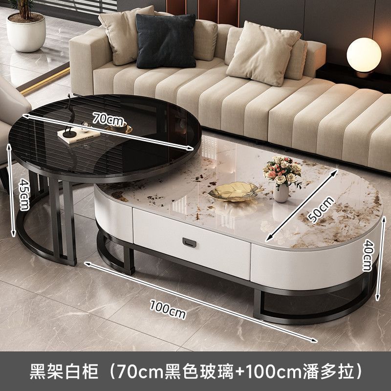 カスタマイズされたホームリビングルームフルセットライト高級モダンシンプルティーテーブル楕円形多機能コーヒーテーブルテーブルロックボードコーヒーテーブル|undefined