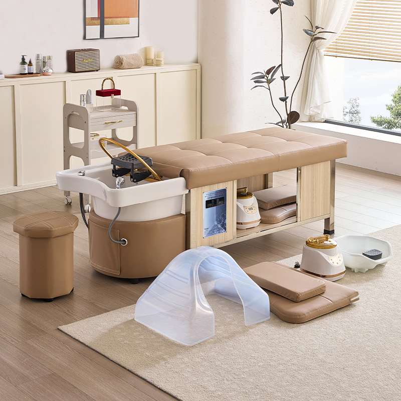 Masaje cama de lavado de cabello de tipo tailandés terapia de cabello de acero inoxidable temperatura constante circulación de agua salón de belleza fumigación lavado de la cara para oídos