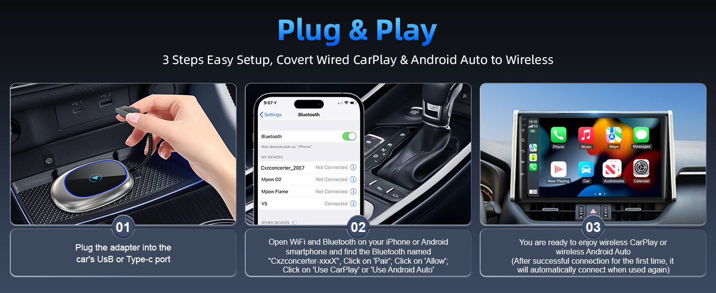 Cross-border CarPlay box 2-in-1 wired to wireless Apple Android Android Auto car connectivity box