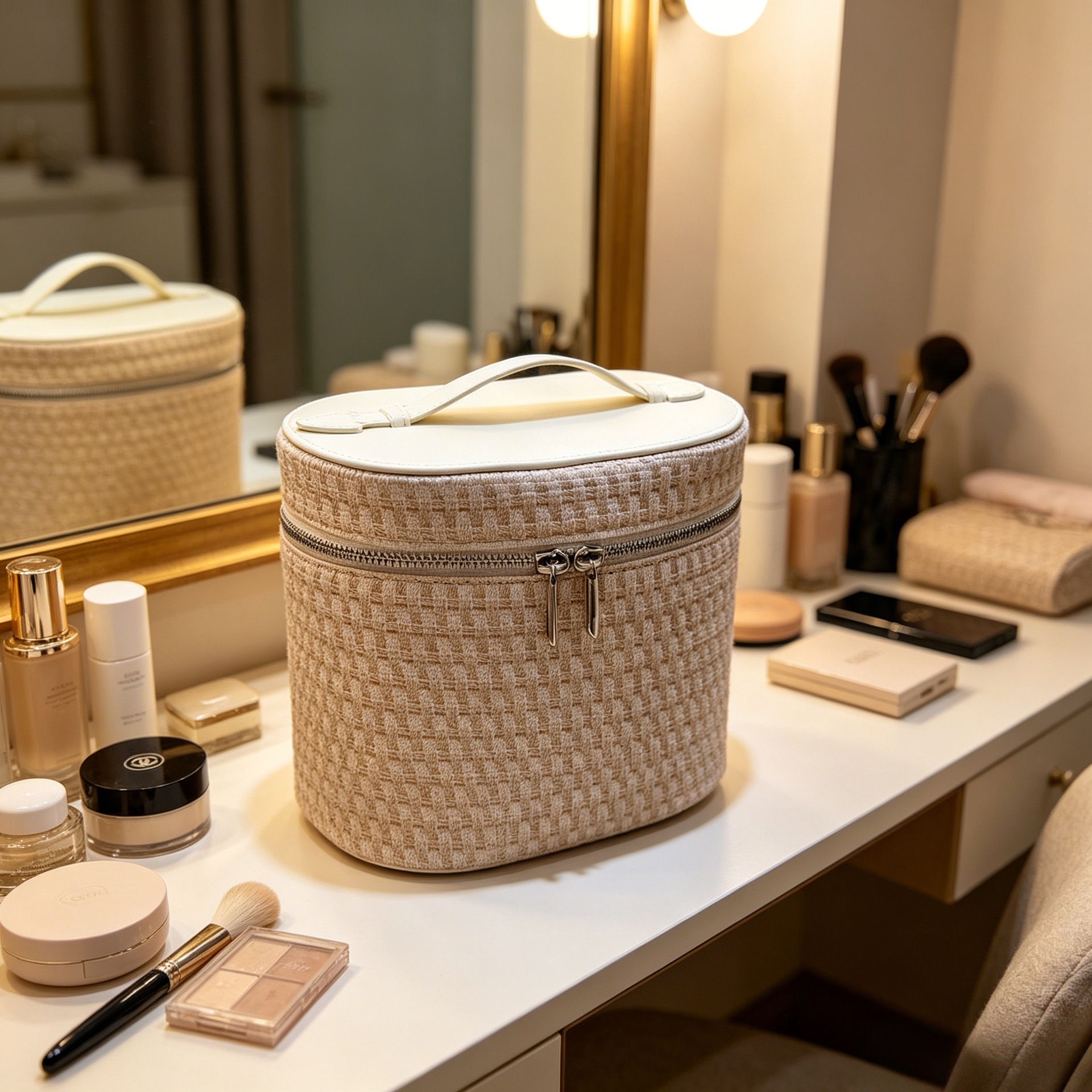 New style bucket makeup bag, small Chanel-style handbag, large capacity, portable for travel, multifunctional storage toiletry bag
