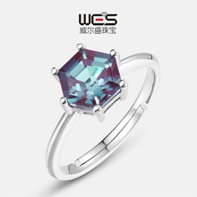 亚马逊跨境热卖简约几何亚历山大石戒指S925银镶双色彩宝变石指戒