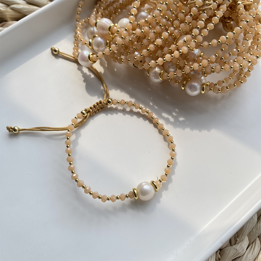 Geometric Pattern 1 Piece Fashion Geometric Artificial Crystal Freshwater Pearl Beaded Unisex Bracelets