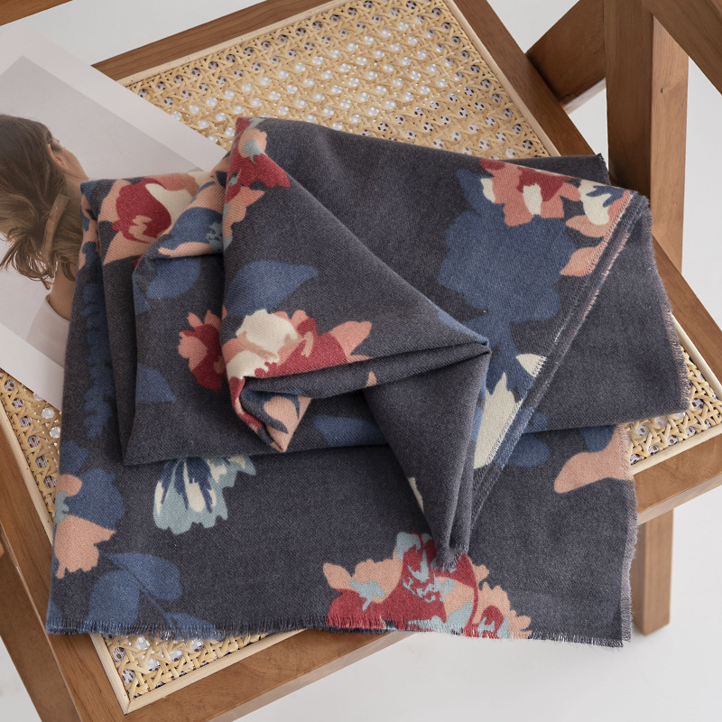 Sciarpa calda in cashmere artistico da donna invernale stampata 2024, scialle in stile etnico_voghion.com