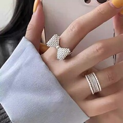 氣泡立體蝴蝶結925純銀戒指女韓國小眾輕奢高級感設計ins風食指戒