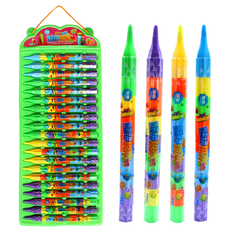 17g creative assembly building blocks pen can be assembled with candy fruit finger lollipop children's toys wholesale night market stall