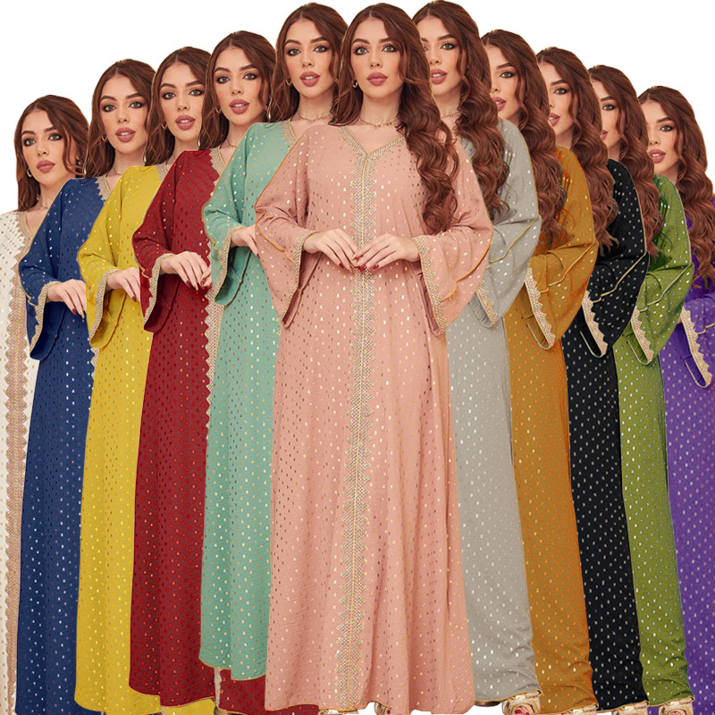 Ab146 European and American E-Commerce Cross-Border Women's Clothing 2023 Summer New Style Gold-Stamped Lace Pullover Dress