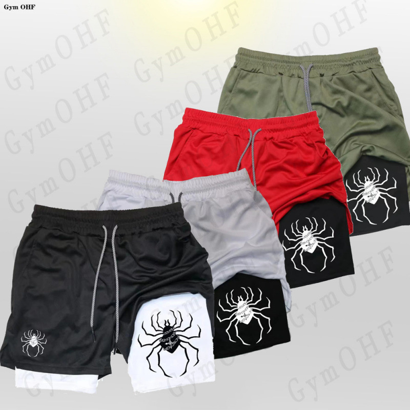 AliExpress Explosions 3D Digital Spider Print Men's 2-in -1 Double-Layer Sports Shorts for Fitness Running Breathable Sweat Absorption