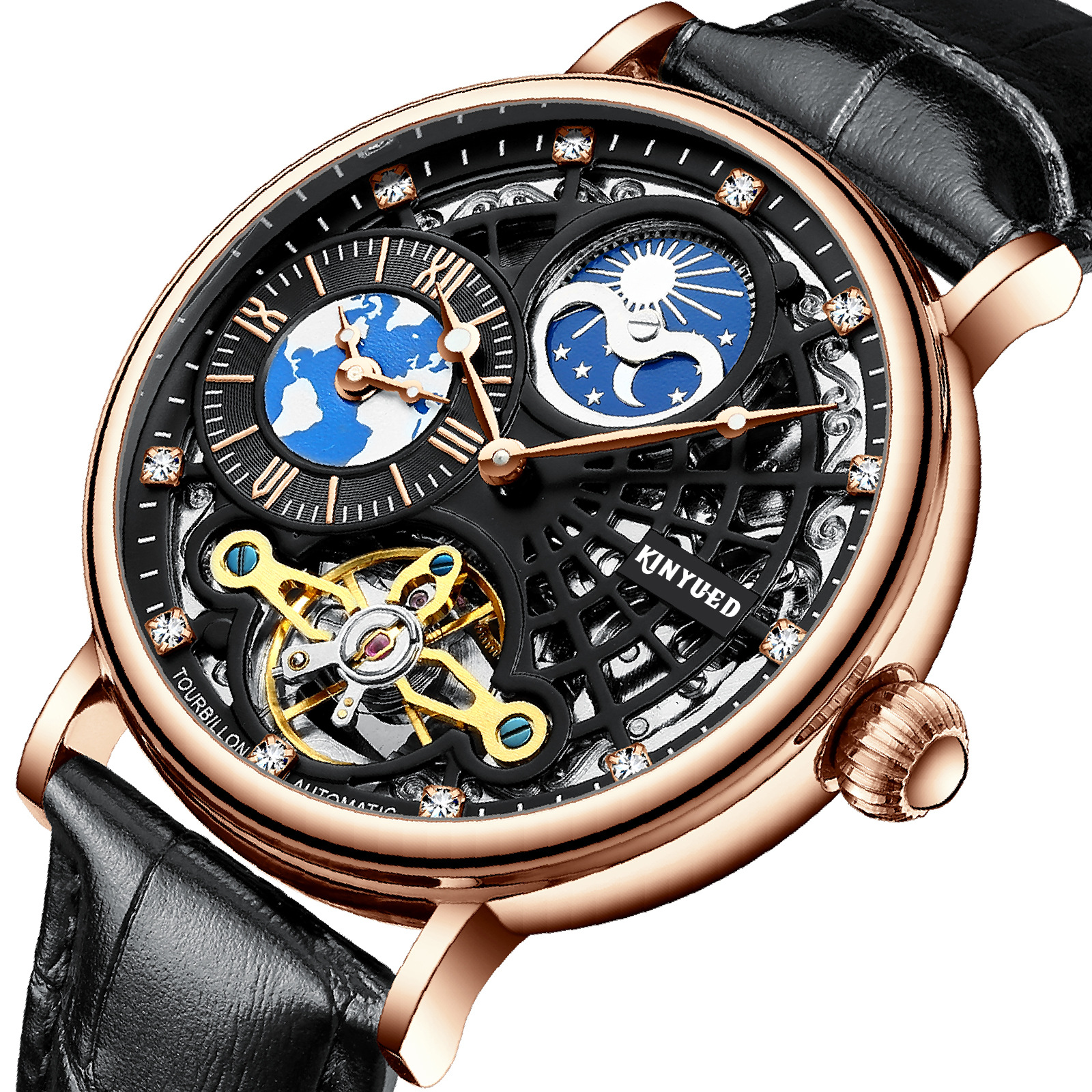 Kinyued Fully Automatic Skeleton Mechanical Watch Fashion Star Men's Watch Mechanical Watch Tiktok Trending Men's Watch