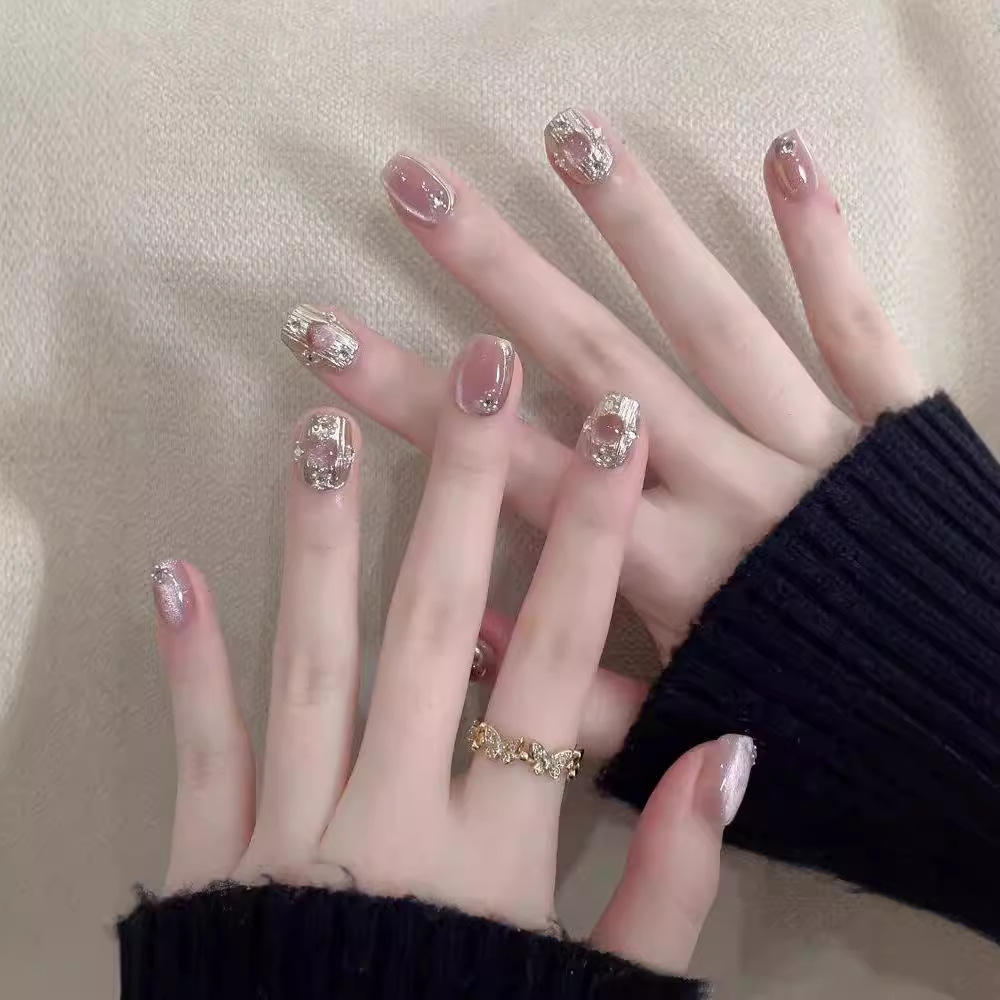 10 piezas en un paquete de polvo de cristal de gafas mágicas de ojos de gato, polvo de brillo suave de primavera y verano, parche de manicura de novia