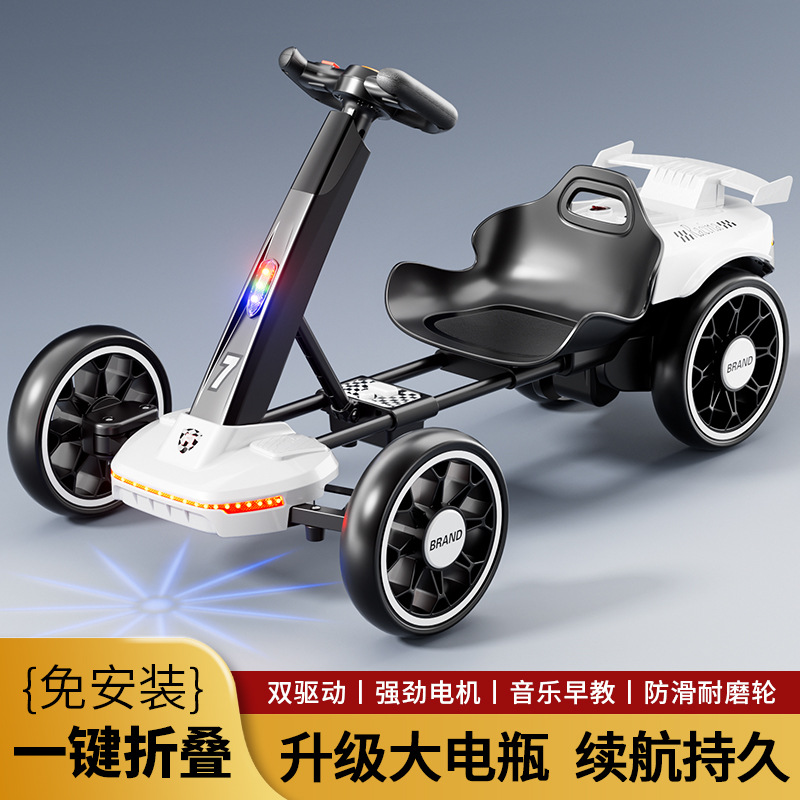 Nuevos niños transfronterizos instalación gratuita karts de cuatro ruedas para personas, control remoto portátil eléctrico para niños plegable