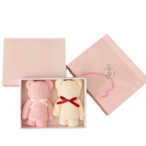 Pineapple grid high-density coral velvet towel INS style two towel gift box set cute Japanese gift towel