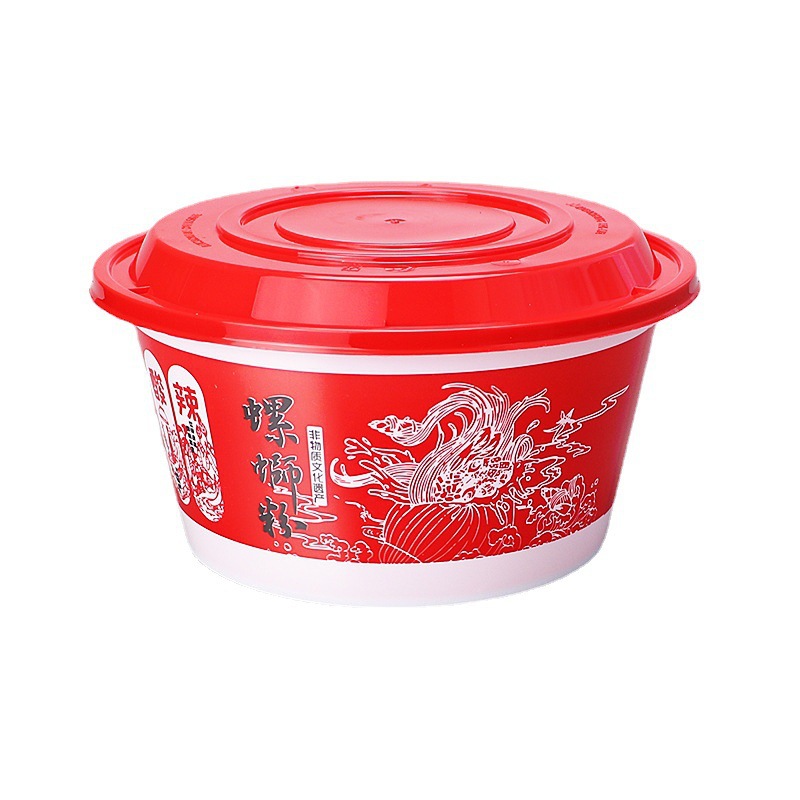 Caja de comidas desechable Lvbaokang con cubierta de cubierta de 600ml cubiertos de arroz redondos engrosados para llevar bolos de sopa 1000ml